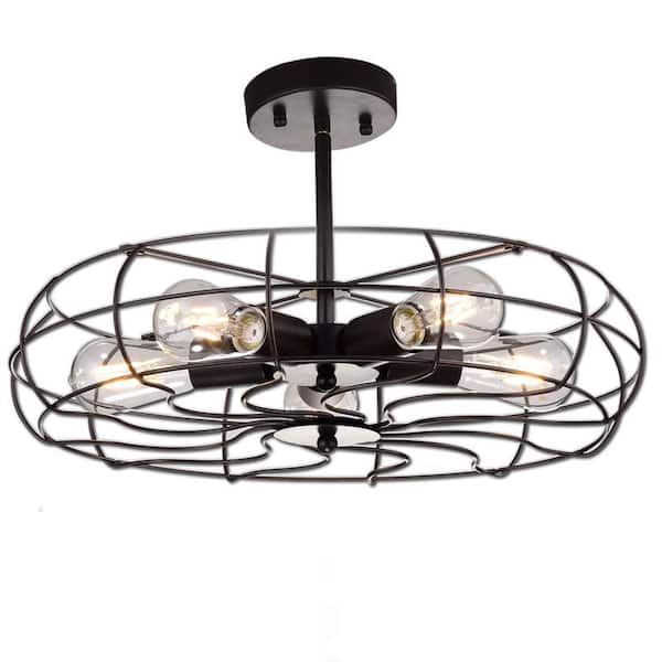 CLAXY 19.7 in. 5-Light Black Modern Semi-Flush Mount with No Glass Shade and No Bulbs Included (1-Pack)