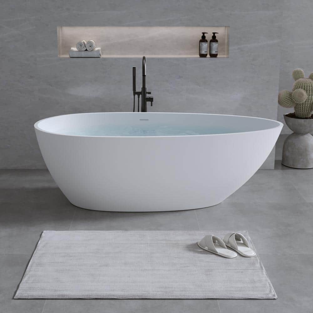 51 Inch Freestanding Stone Resin Bathtub, Modern Solid Surface Tub with Overflow and Pop-Up Drain, White price history on PriceWatchPro