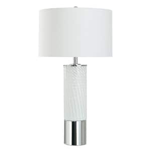29.75 in. Polished Chrome, White Candlestick Task and Reading Table Lamp for Living Room with White Cotton Shade