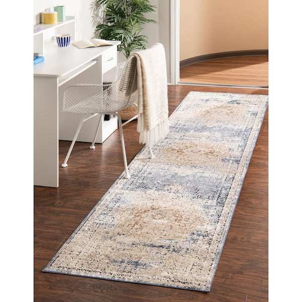 Chateau Roosevelt Dark Blue 3' 0 x 13' 0 Runner Rug