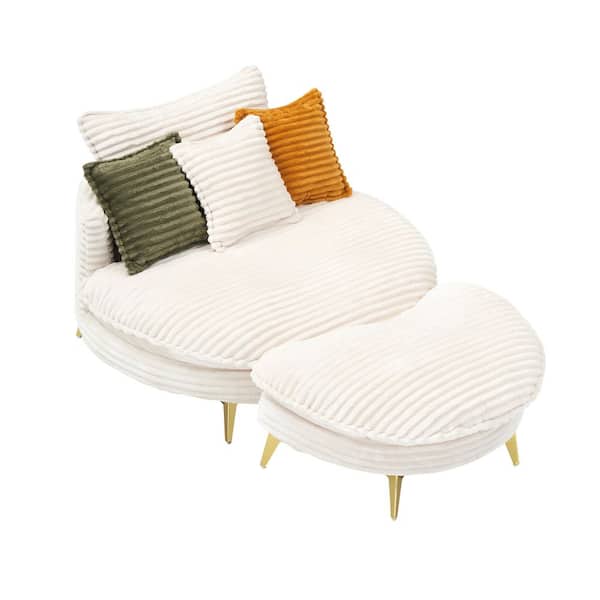 Corduroy 45 W in. Armless Corduroy Square Sofa in. White withThree matching pillows and two seats