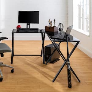 51 in. L-Shaped Black Computer Desks with Glass Top