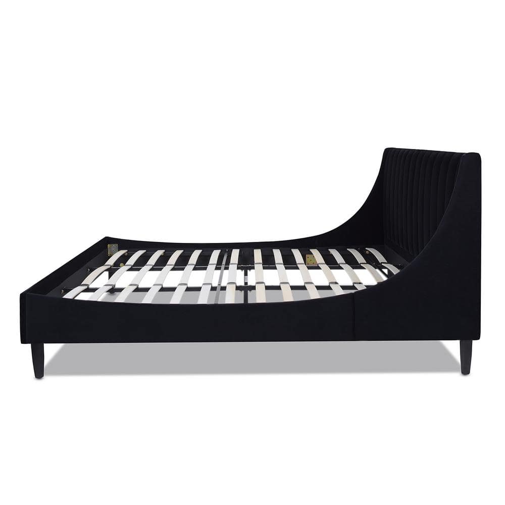 Aspen Anthracite Black Velvet King Platform Bed Frame with Tufted Headboard