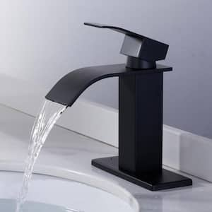 4 in. Centerset Single Handle High Arc Bathroom Faucet with Drain Kit Included in Black