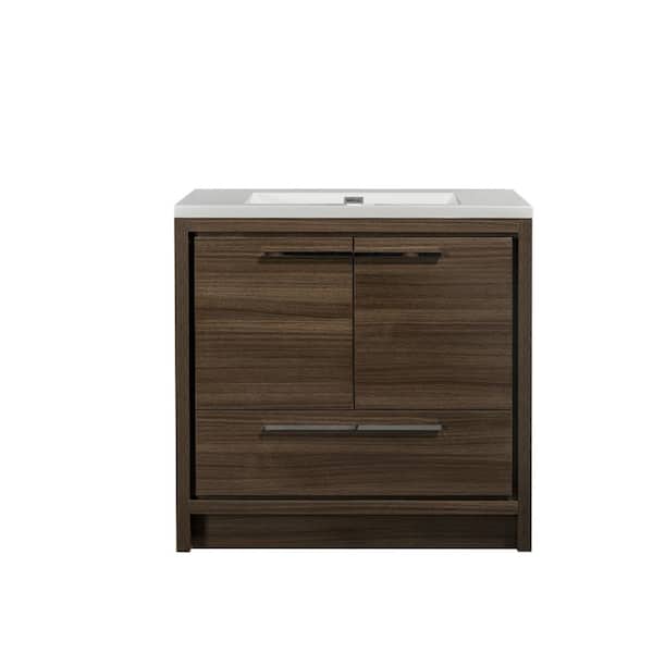 WELLFOR 35.43 in. W x 19.69 in. D x 35.4 in. H Bath Vanity in Oak with White Vanity Top with Single White Basin
