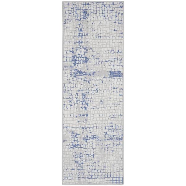 2 ft. x 8 ft. White Abstract Washable Area Rug Runner Rug