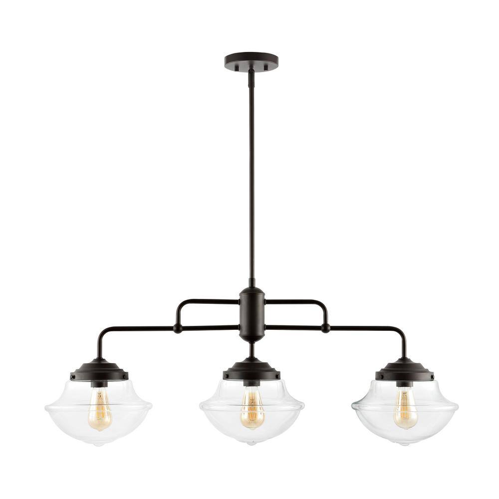 Avery 37.5" Oil-Rubbed Bronze 3-Light Industrial Rustic LED Linear Pendant