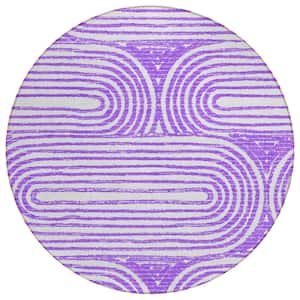 Chantille ACN540 Purple 8 ft. x 8 ft. Round Machine Washable Indoor/Outdoor Geometric Area Rug