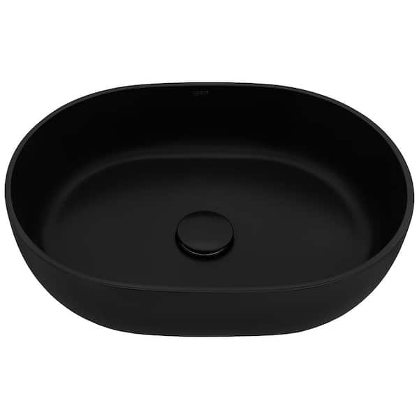 Ruvati Canali 19 in. Oval Bathroom Vessel Sink in Matte Black epiStone Solid Surface