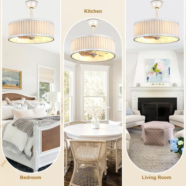 23 in. Indoor Brown Flush Mount Standard Caged Ceiling Fan w/ Lights and Remote, 6-Speeds Bladeless Farmhouse Fandelier