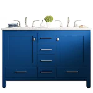 Aberdeen 48 in. W x 22 in. D x 34 in. H Double Bath Vanity in Blue with White Carrara Marble Top with White Sinks