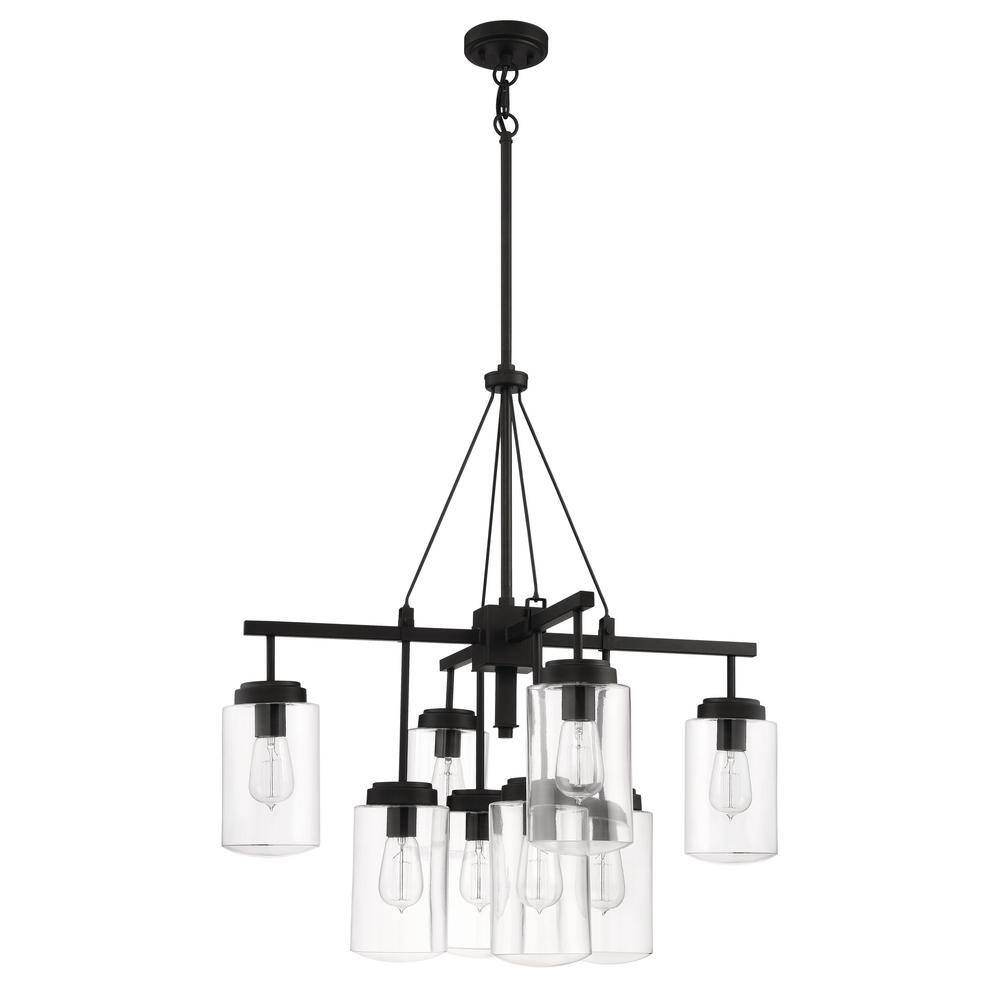 Modern Black Steel Outdoor Chandelier with Clear Glass Shades
