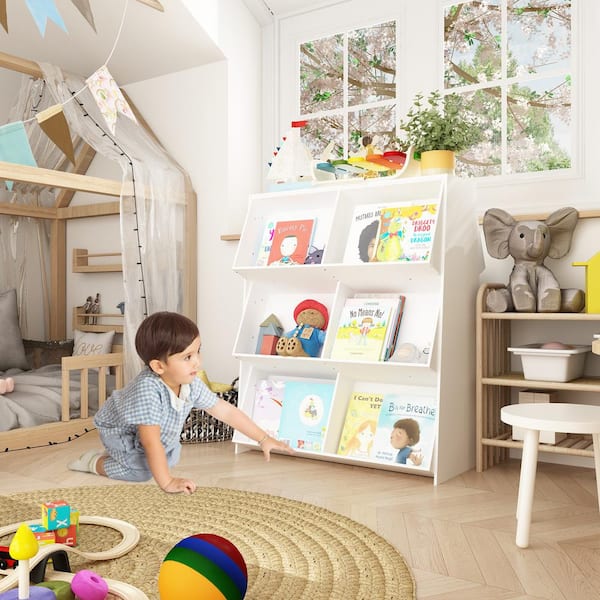 Double Sided Bookshelf 47.2 in. Tall, Wood Decorative Storage Modern Display Shelves, White Bookcase for Living Room