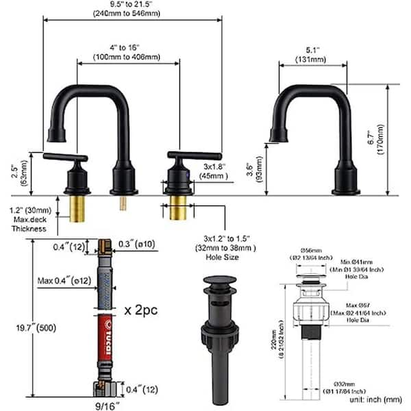 Dyiom Matte Black Victorian Widespread Deck Mounted 3-Holes Double Handles Bathroom Sink Faucet-Word Bath Accessory Set