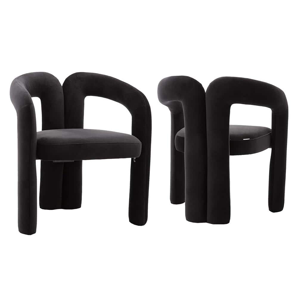 Contemporary Designed Black Velvet Upholstered Accent Arm Chair Dining Chai