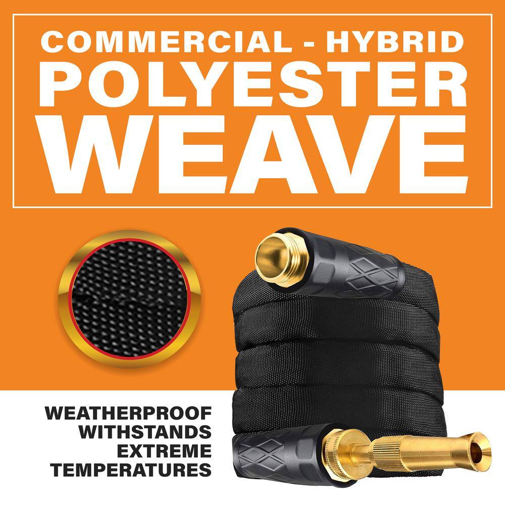Bionic Flex Pro 25ft Black Polyester Garden Hose with Brass Nozzle