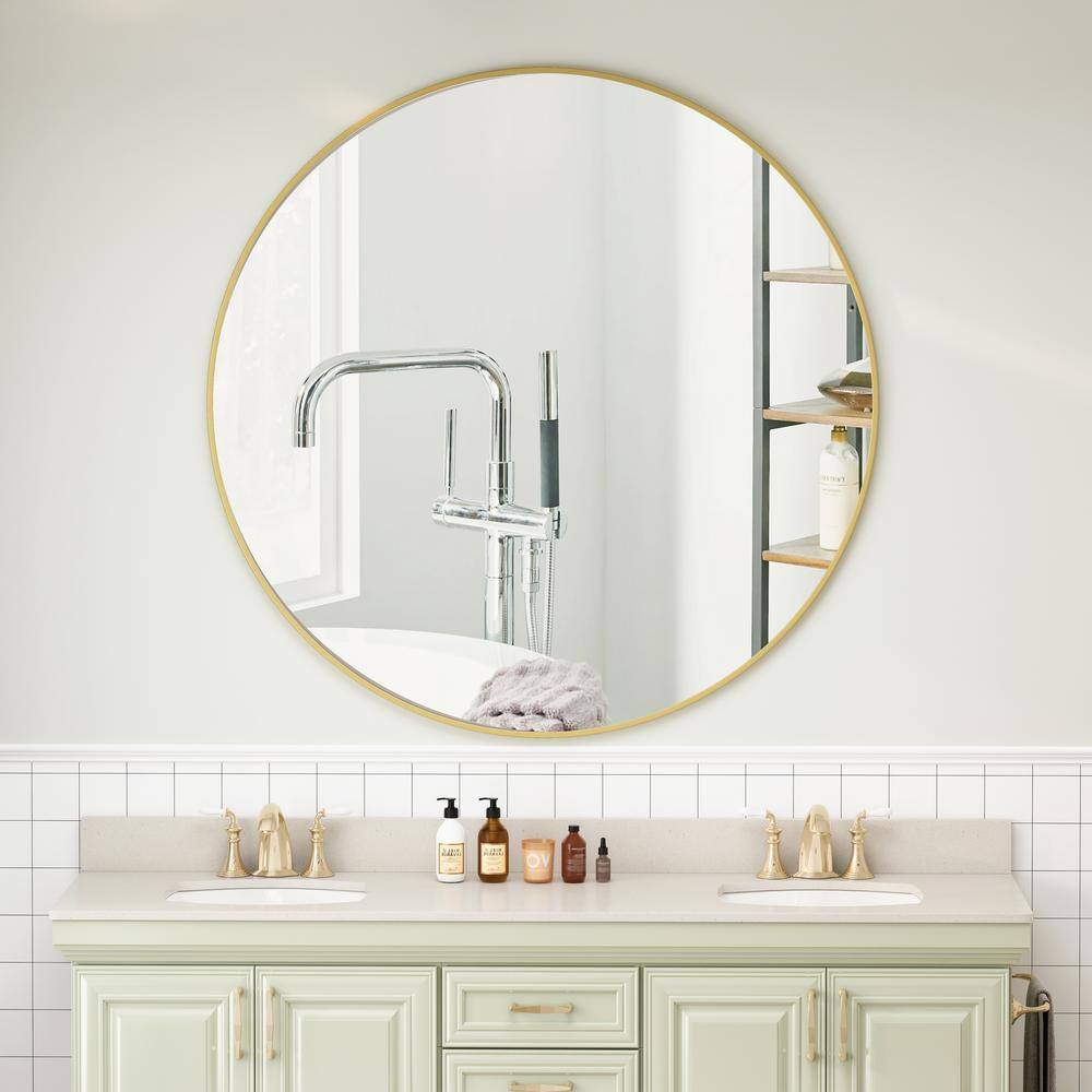 42 in. W x 42 in. H Round Steel Framed Dimmable Wall Bathroom Vanity Mirror