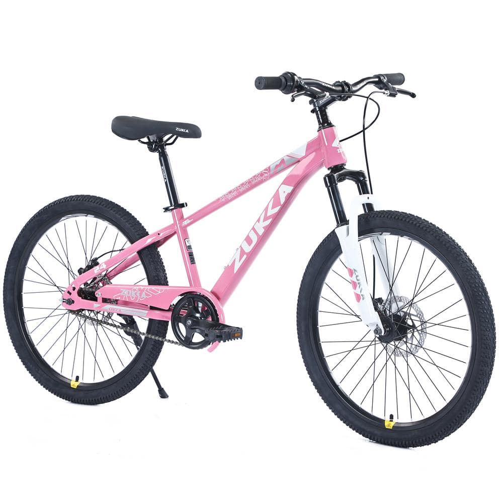 24 in. Pink Girls Steel Mountain Bike with Double Disc Brake and Single Spe