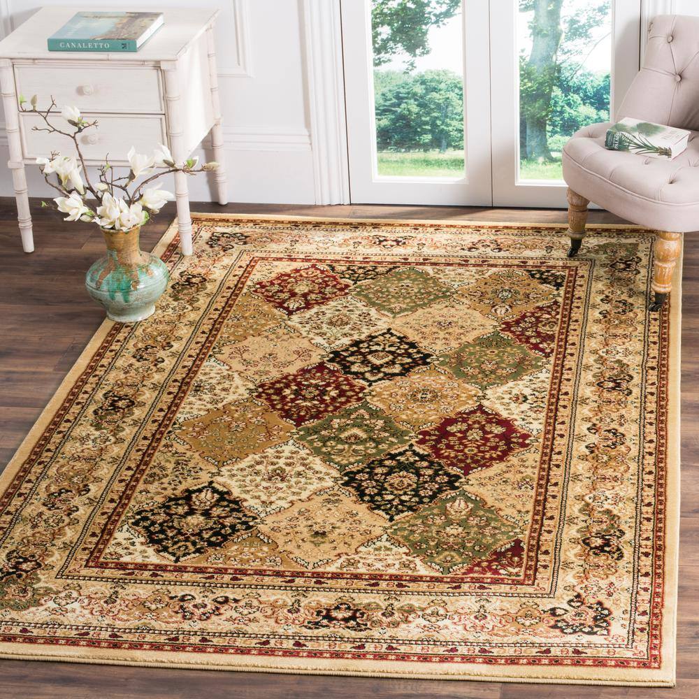Safavid Style Multi Black Synthetic Rectangular Area Rug