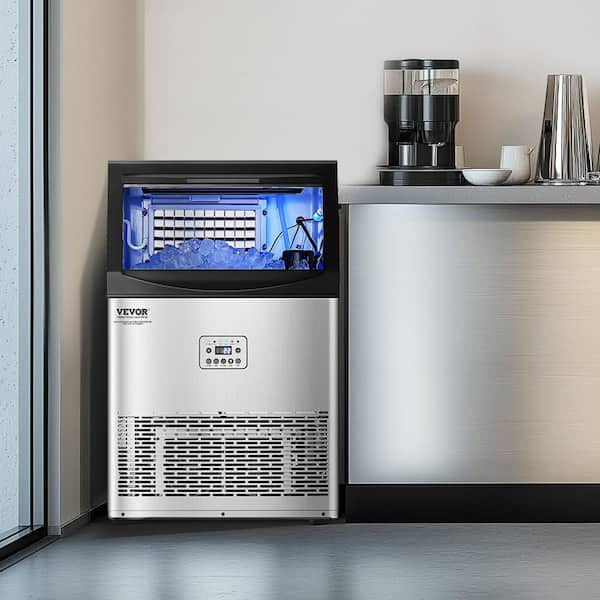 16in.Commercial Ice Maker 90lbs./24H 33lbs. Storage 50 Ice Cubes/15mins LED Digital Self-Cleaning Freestanding in Silver