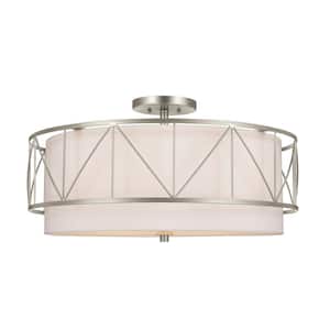 Birkleigh 24 in. 4-Light Satin Nickel Hallway Art Deco Semi-Flush Mount Ceiling Light with Satin Etched Glass