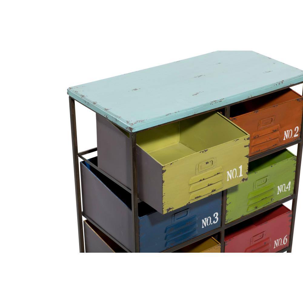Multi-Colored Industrial Metal Drawer Insert with Weathered Finish