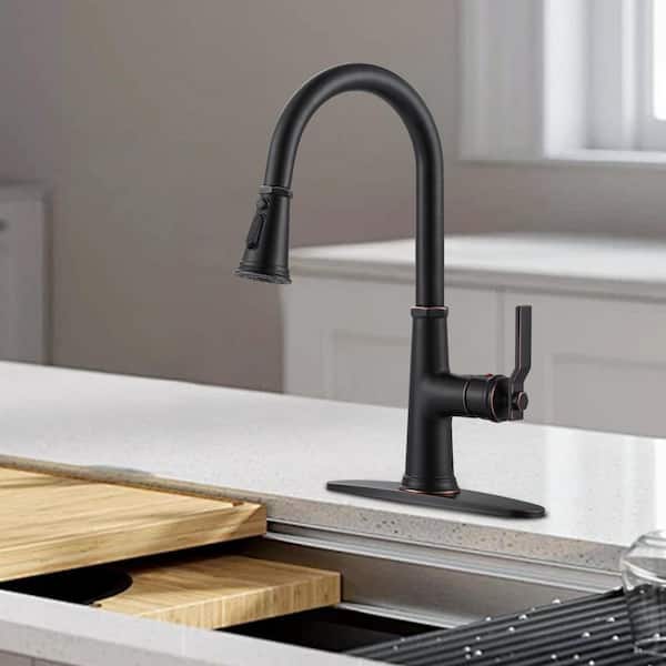 Single Handle Stainless Steel High Arc Pull Down Sprayer Kitchen Faucet with 3-Modes Swivel Spout in Matte Black