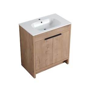 29.5 in. W x 18.1 in. D x 33.5 in. H Single Bath Vanity in Neutral Finish with White Solid Surface Resin Sink Top