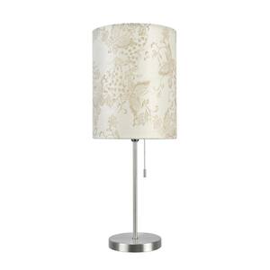 19-1/2 in. Satin Nickel Candlestick Table Lamp with Hardback Drum Lamp Shade in Ivory