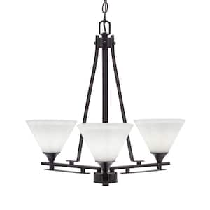 Ontario 20 in. 3-Light Dark Granite Geometric Chandelier for Dinning Room with White Muslin Shades No Bulbs Included