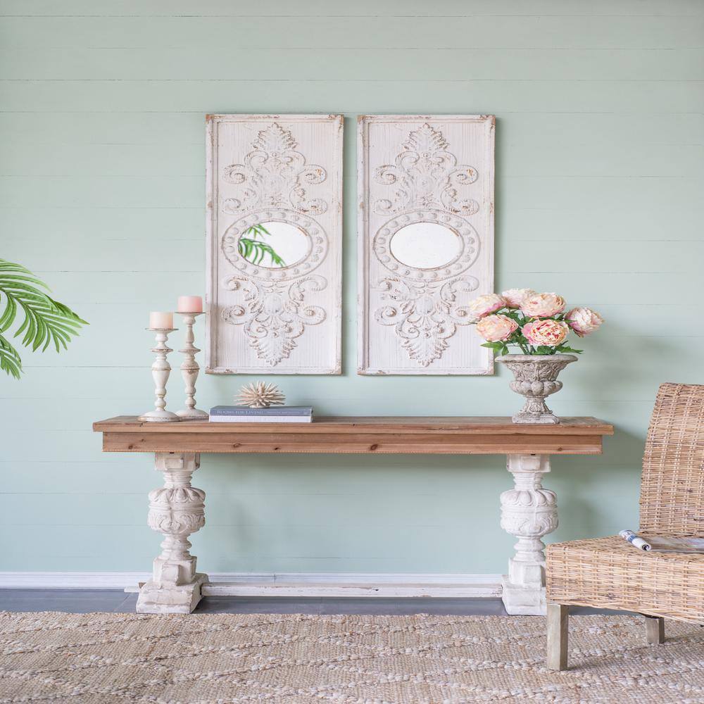 17 in. W x 48 in. H Retro Set of 2-Large Wooden Wall Art Panels with Distre