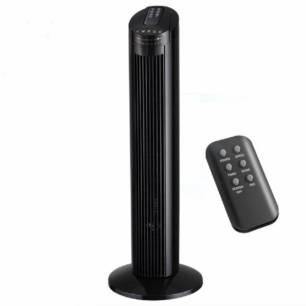 Stylish and Modern 29 in. 3 Fan Speeds Bladeless Tower Fan in Black Top Mounted Remote Low Noise Operating 7. 5 H Timing price history on PriceWatchPro