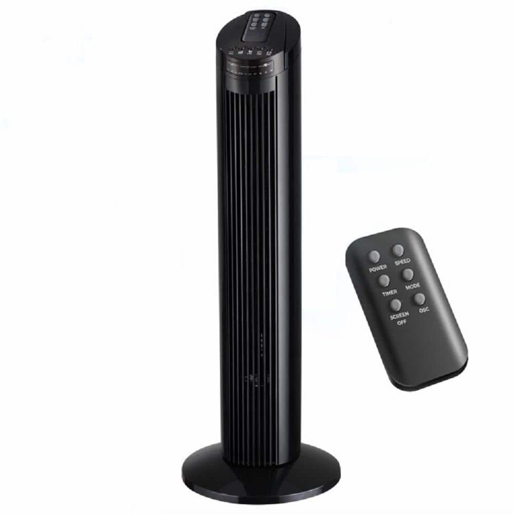 Stylish and Modern 29 in. 3 Fan Speeds Bladeless Tower Fan in Black Top Mou