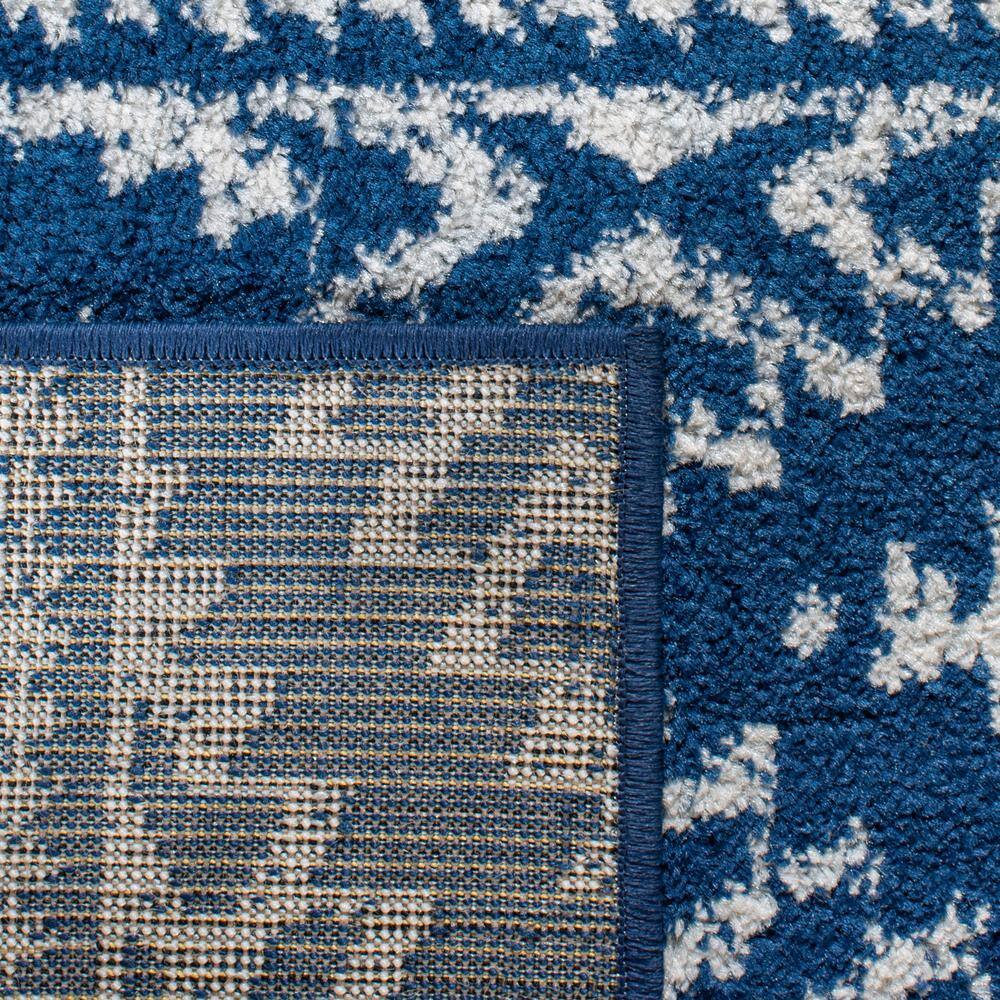 Ivory and Navy Geometric Hand-knotted Runner Rug
