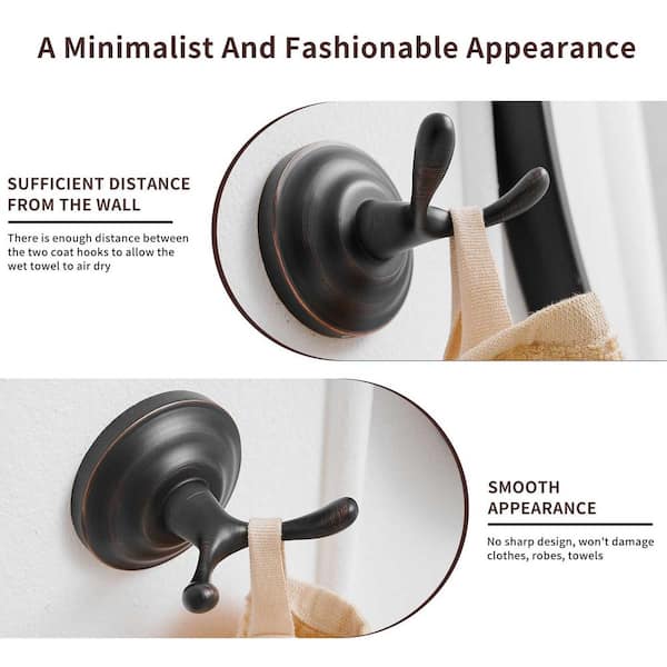 Zinc Traditional Bathroom J-Hook Double Robe/Towel Hook in Oil Rubbed Bronze