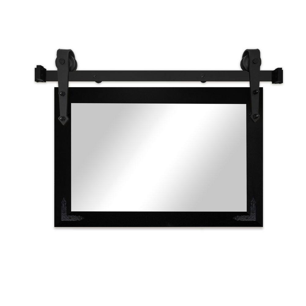 (33 in. W x 18 in. H) Glossy Black Vertical Mirror with Steel Barn Door Track and Metal Corner Brackets price history on PriceWatchPro