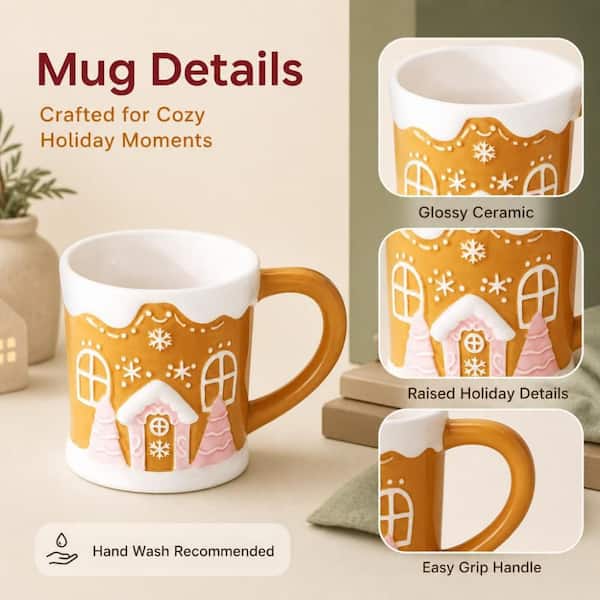 Numhew 13 oz Cute Brown Ceramic Mug (Set of 1), Christmas