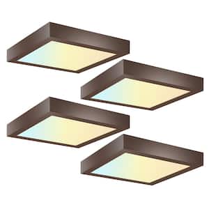 4-Pack 9 in. Square Color Selectable Integrated LED Flush Mount Downlight in Bronze
