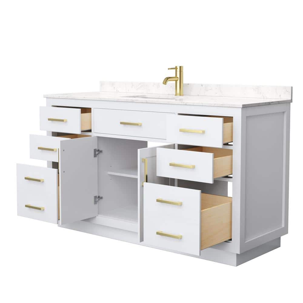 White 60'' Single Bathroom Vanity with Carrara Marble Top