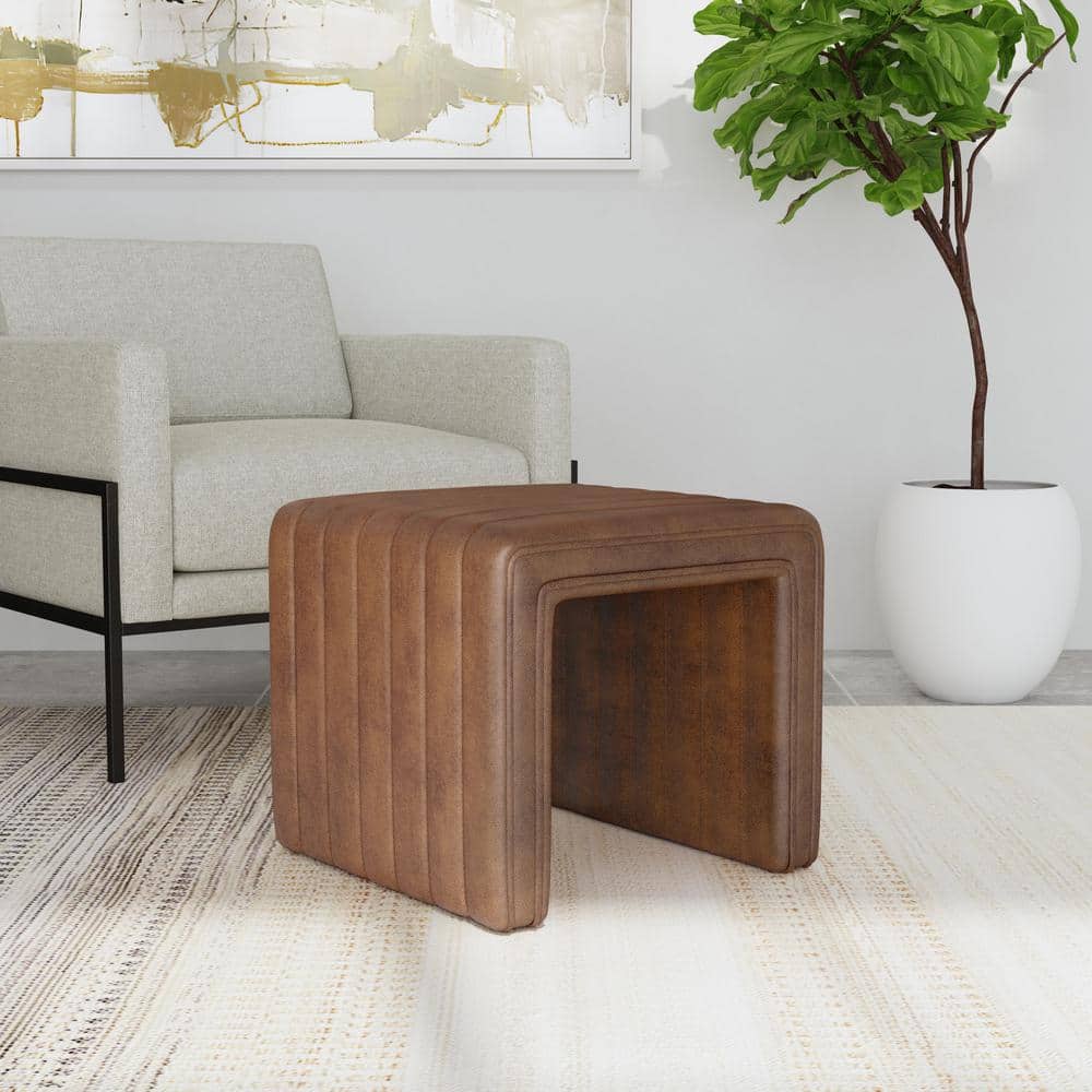 Modern Brown Faux Leather Channel Square Accent Ottoman price history on PriceWatchPro
