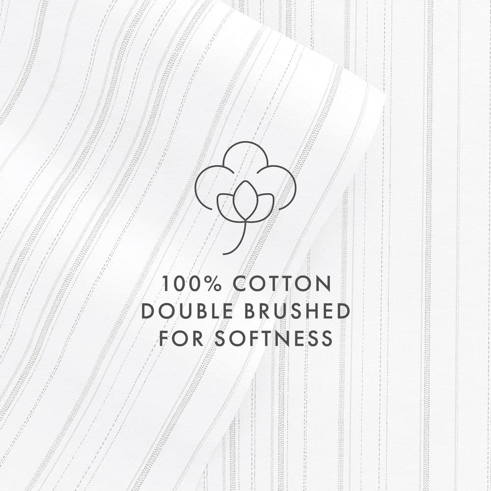 Gray and White Striped Cotton Flannel Queen Sheet Set