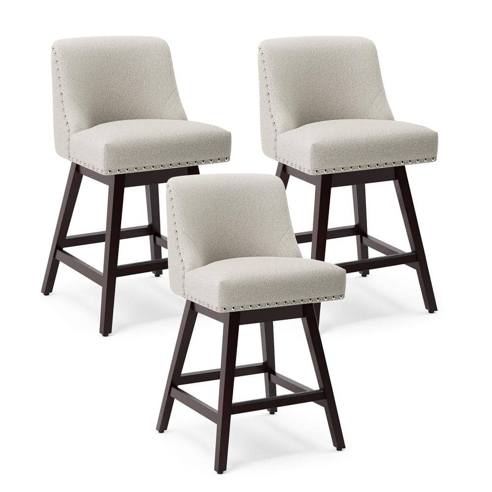 Zoi 26" Oyster Gray Wood Swivel Counter Stools, Set of 3