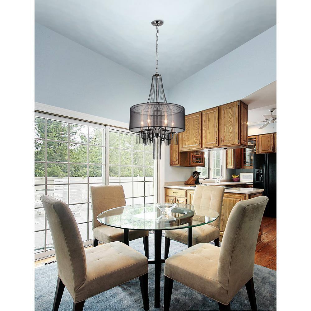 Mini Elegance Chrome Drum Chandelier with Dangling Chains