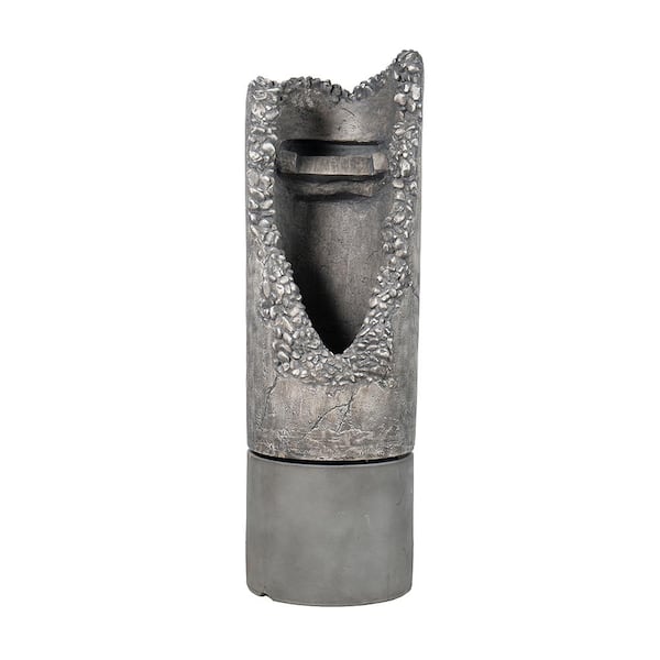 canadine 15.5 in. x 15.5 in. x 48 in. Large Contemporary Outdoor Water Fountain with Light Unique Gray Waterfall Fountain