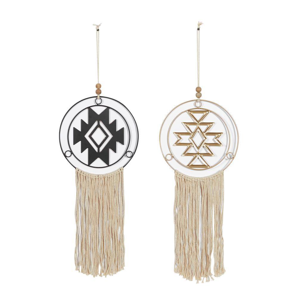 Multi-Colored Metal and Linen Macrame Wall Hanging Set