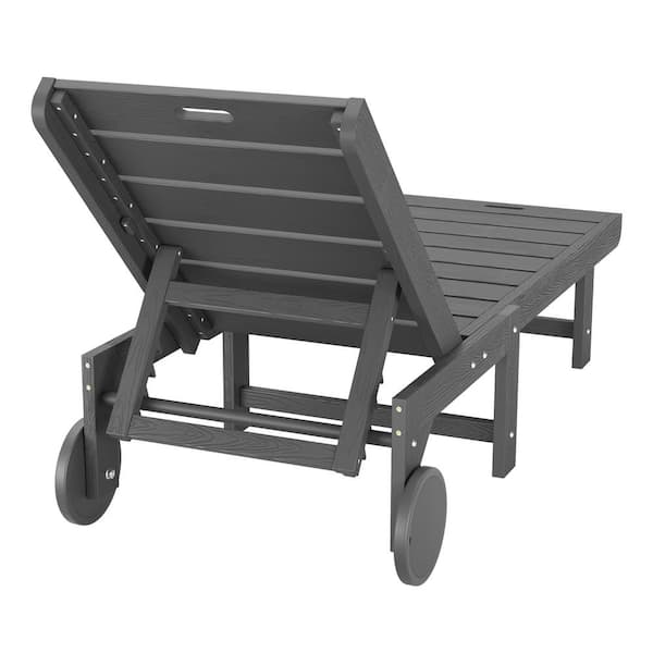 Heli Recycled Dark Gray HDPS Patio Lounge Chair Plastic Stackable Outdoor Chaise Lounge Chair with Wheel Set of 4