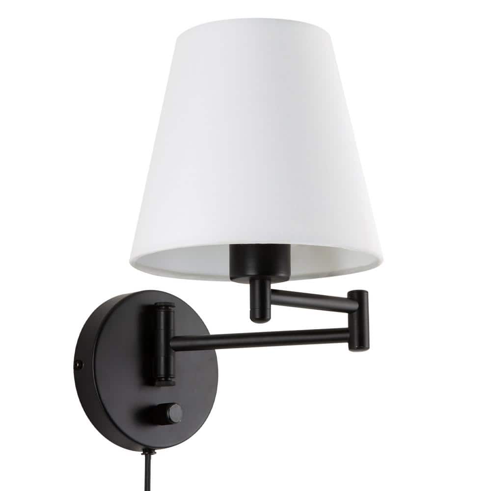 "Modern 1-Light Black Swing Arm Wall Lamp with White Fabric Shade and 72"" Cord for Bedroom and Foyer" price history on PriceWatchPro