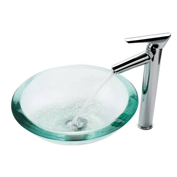 KRAUS Glass Vessel Sink in Clear with Decus Faucet in Chrome