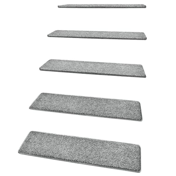 Gray 8 in. x 30 in. Polypropylene Carpet Stair Tread Cover Protector Self Adhensive Back Mat Rug Set of 12