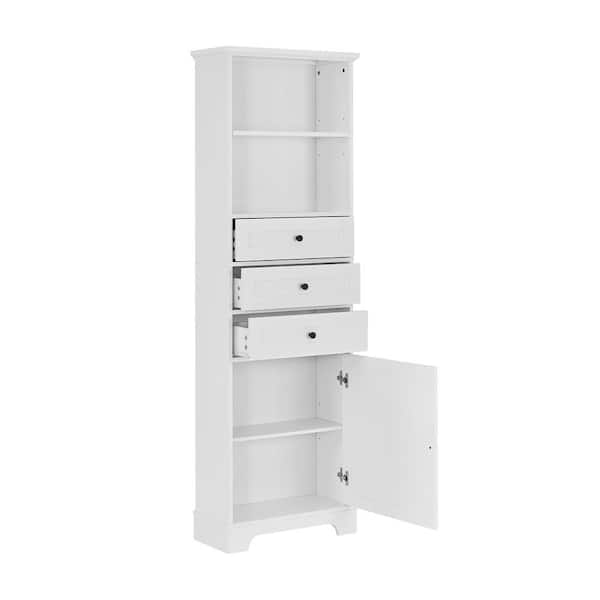 22 in. L x 10 in. W x 69 in. H Tall Storage Cabinet in White with 3-Drawers and Adjustable Shelves, Ready to Assemble